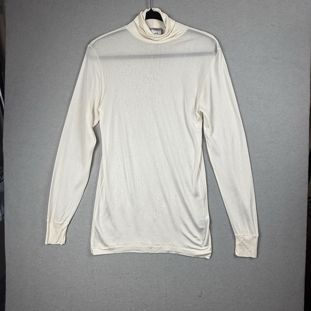 Women's Eddie Bauer 100% Silk Turtleneck Base Layer Ivory Hiking Med Tall